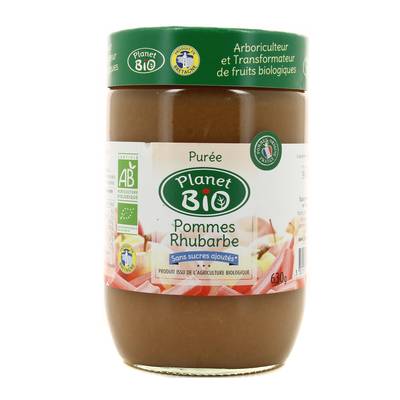 Planet Bio Purée pomme rhubarbes sans sucres ajoutés bio, 630g