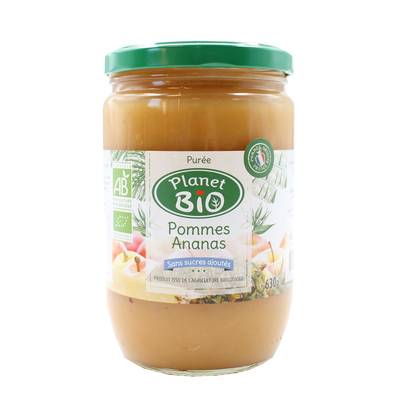 Planet Bio Purée de Pommes Ananas bio sans sucres ajoutés, 630g