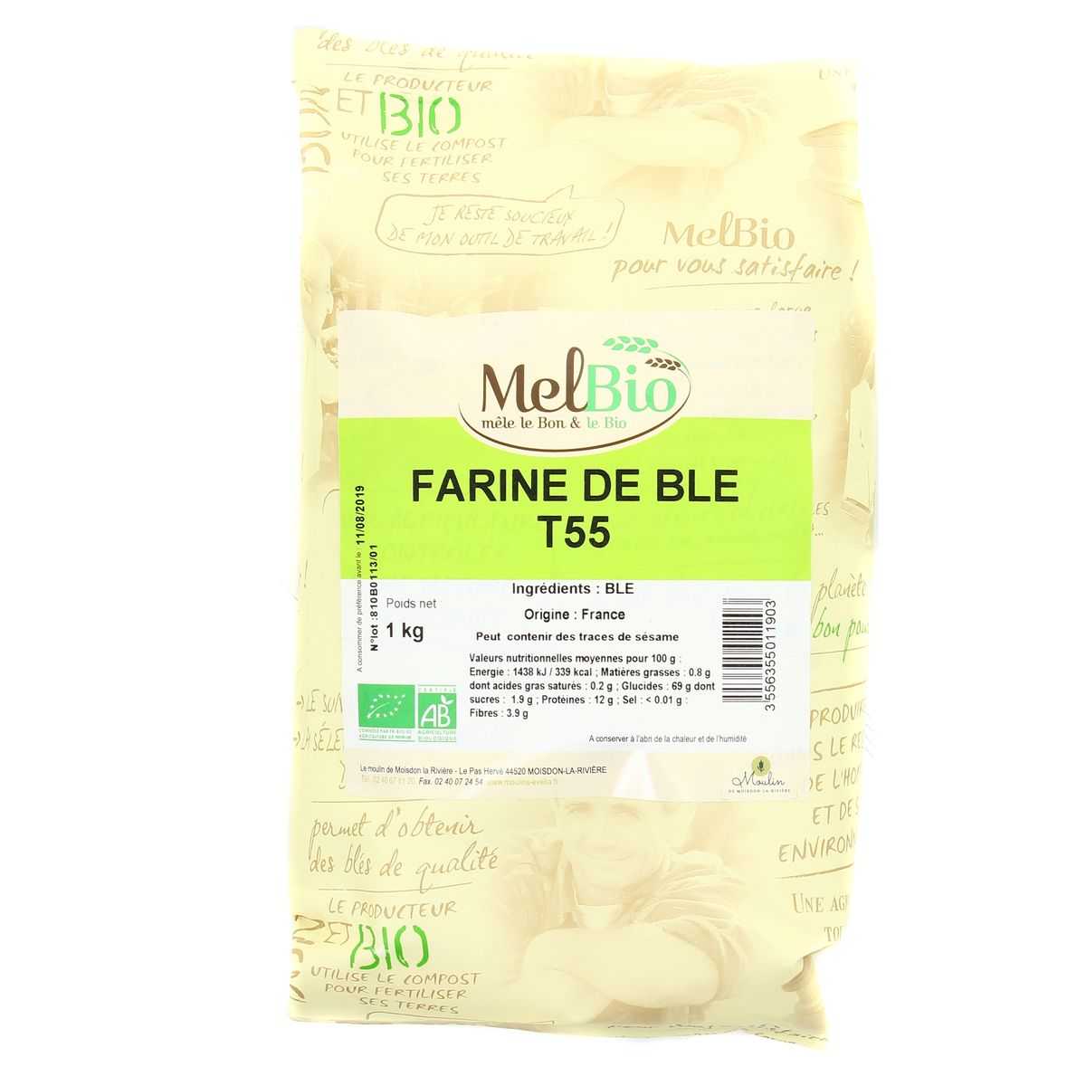 Melbio Farine de blé bio T55, 1kg