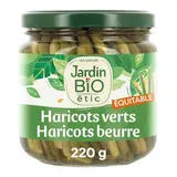 Jardin Bio Etic Duo Haricots Verts et Haricots Beurre Extra Fins Rangés Main Bio en bocal, 220g