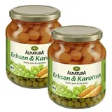 Alnatura Petits pois et carottes bio en bocal, Lot de 2x220g