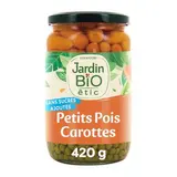 Jardin Bio Etic Petits Pois Très Fins et Jeunes Carottes Bio sans sucres ajoutés en bocal, 420g