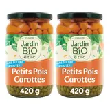 Jardin Bio Etic Petits Pois Très Fins et Jeunes Carottes Bio sans sucres ajoutés en bocal, Lot de 2x420g