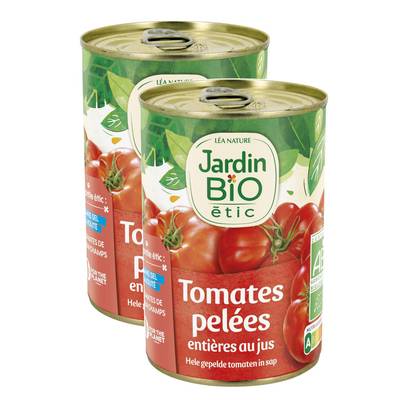 Jardin Bio Etic Tomates pelées entières au jus bio en conserve, Lot de 2x240g