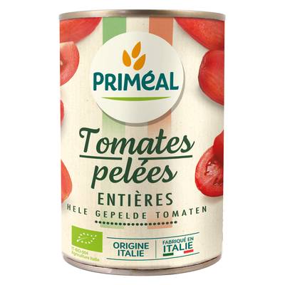 Priméal Tomates Pelées entière au jus de tomates Bio en conserve, 400g