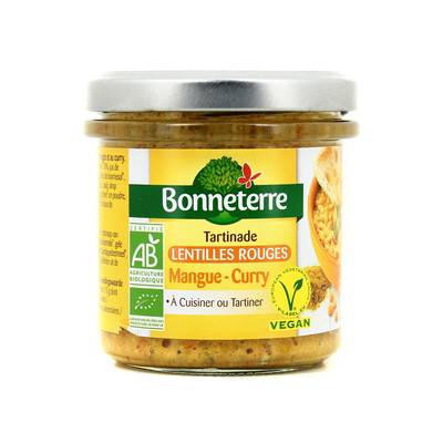 Bonneterre Tartinade lentille rouge mangue curry bio en bocal, 140g