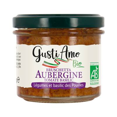 Gusti Amo Bruschetta Aubergines Tomate Basilic Bio en bocal, 100g