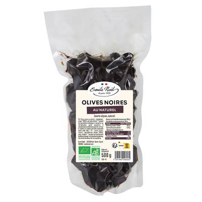 Emile Noël Olives noires au naturel, bio en sachet, 500g
