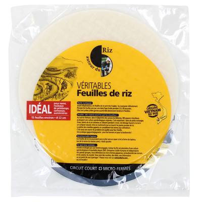 Autour Du Riz Feuilles de riz blanc bio, 150G