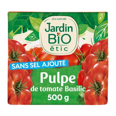 Jardin Bio Etic Pulpe de tomates Basilic Bio Sans Sel Ajouté en brique, 500g