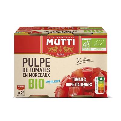 Mutti Pulpe de Tomates en Morceaux Bio en conserve, 2x400g