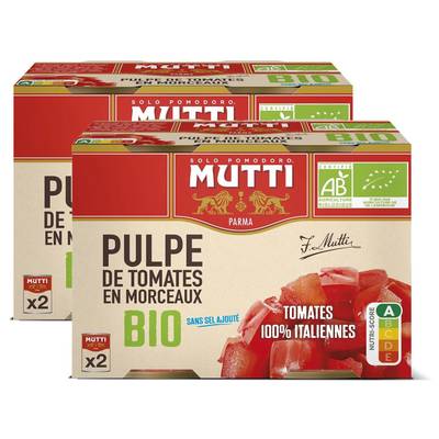 Mutti Pulpe de Tomates en Morceaux Bio en conserve, Lot de 2x2x400g