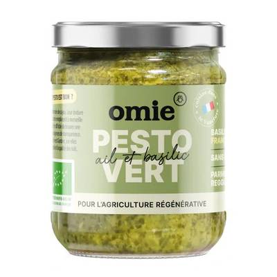 Omie Sauce Pesto Vert Ail et Basilic Français Bio en bocal, 190g