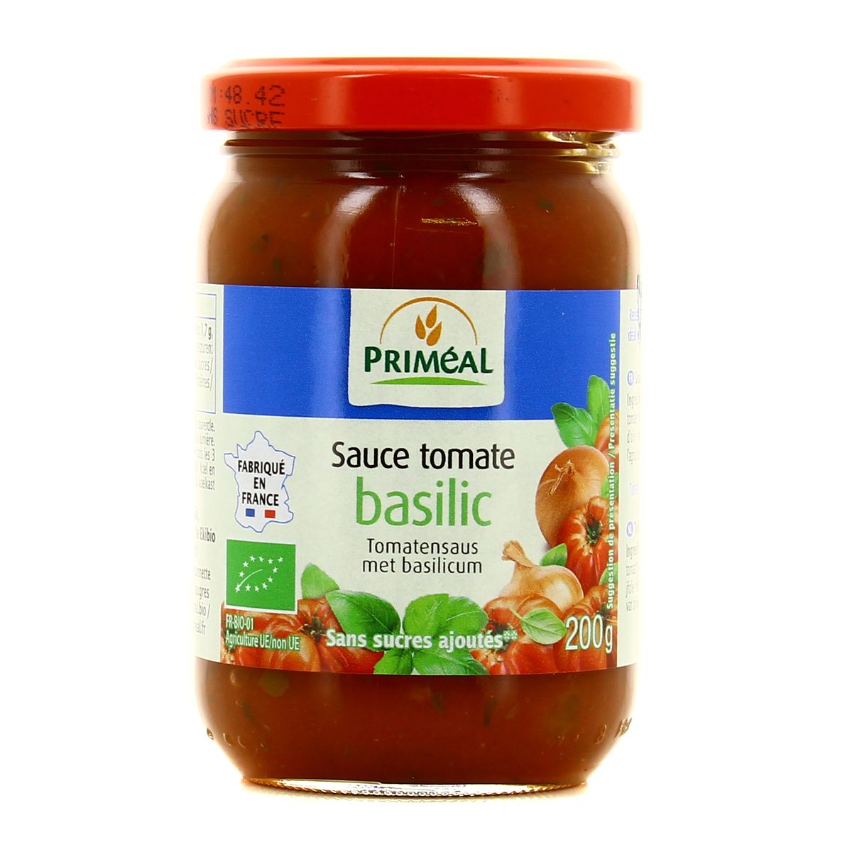 Priméal Sauce tomate basilic bio en bocal, 200G