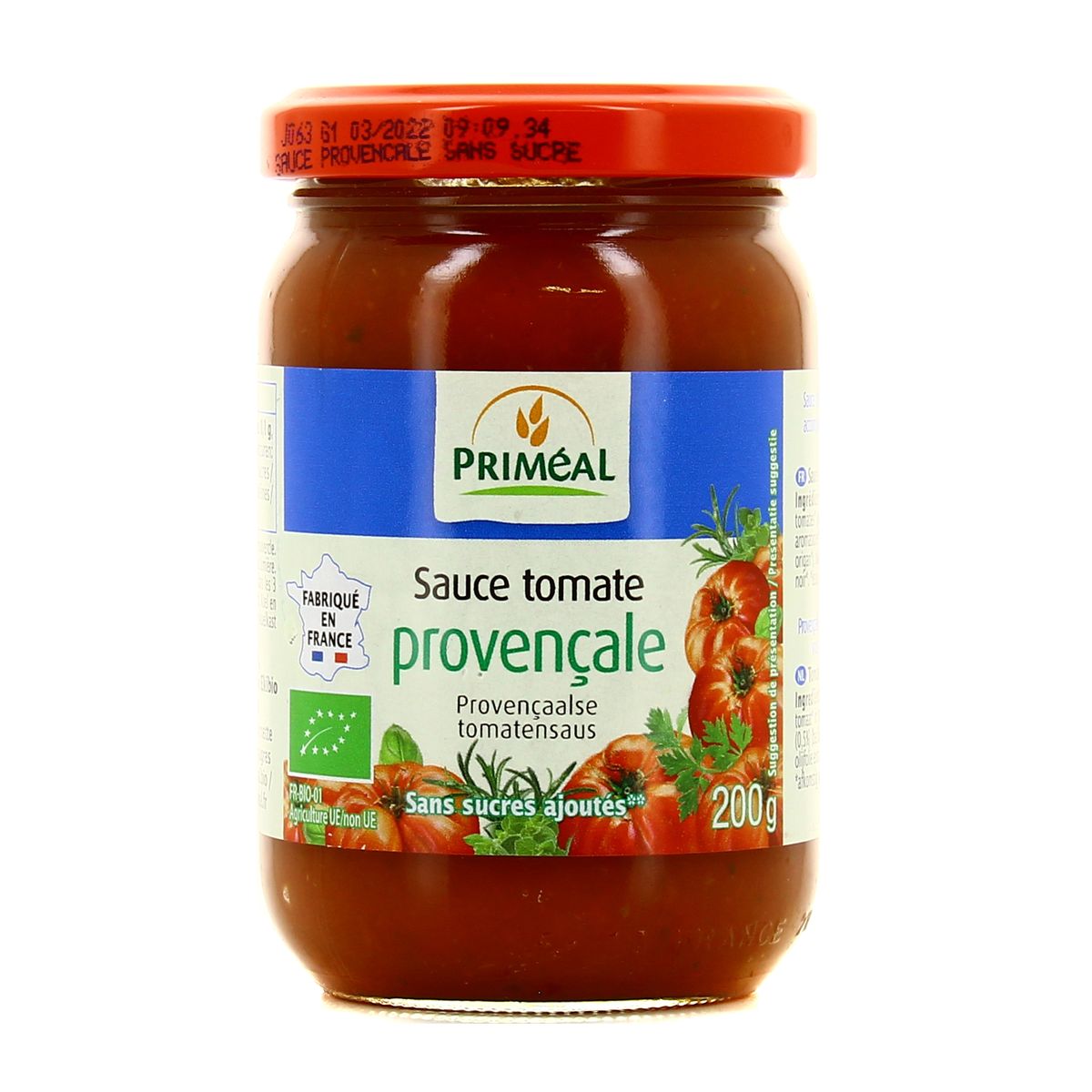 Priméal Sauce tomate provencale bio en bocal, 200g