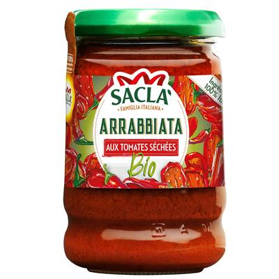 Sacla Sauce Arrabbiata aux tomates séchées Bio en bocal, 190g