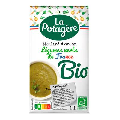 La Potagère Mouliné d'Antan Légumes Verts de France Bio Soupe liquide en brique familiale, 1L