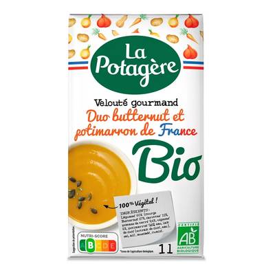 La Potagère Velouté gourmand Butternut et Potimarron de France Bio Soupe liquide en brique familiale, 1L