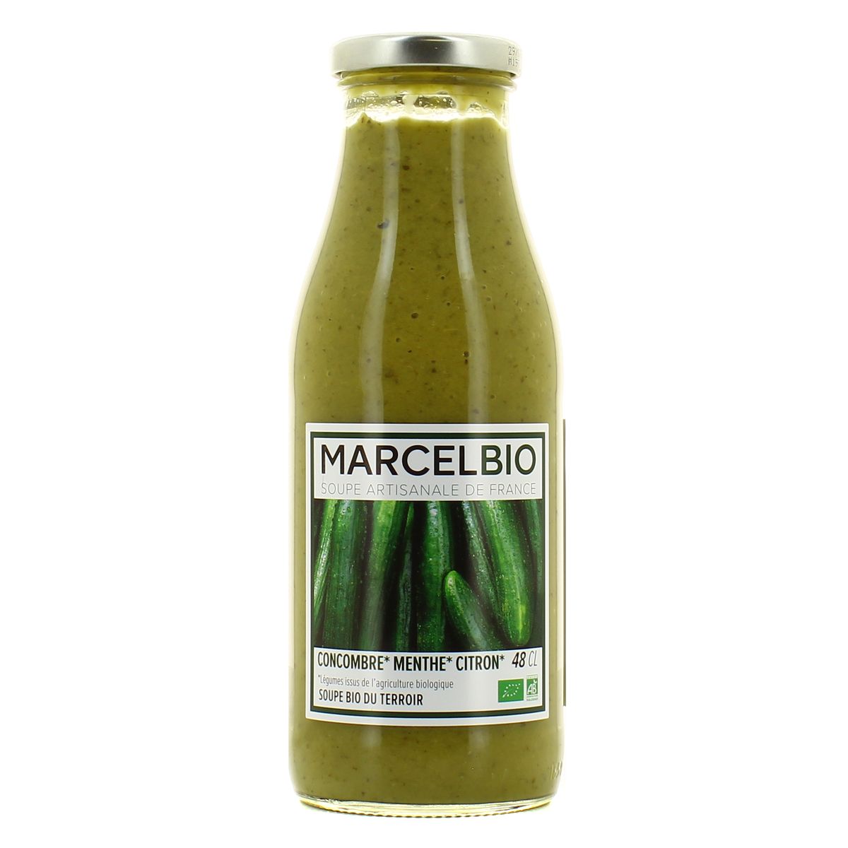 Marcel Bio Soupe froide concombre menthe Bio en bouteille, 48cl