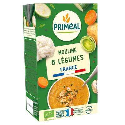 Priméal Moulinés 8 légumes bio origine France Soupe liquide en brique familiale, 1L