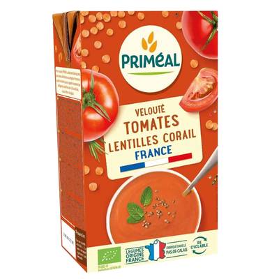 Priméal Velouté Tomates Lentilles corail Bio Soupe liquide en brique familiale, 1L