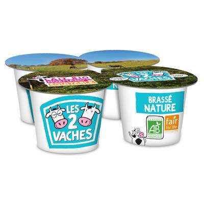 Les 2 Vaches Yaourt Brassé Nature Bio, 4x115g