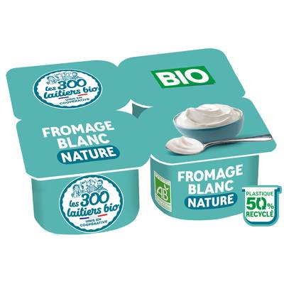 Les 300 laitiers bio Fromage blanc bio nature, 4x100g