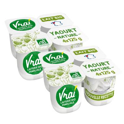 Vrai Yaourt nature Bio, Lot de 2x4x125g