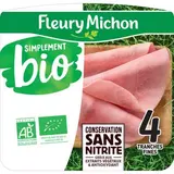 Fleury Michon Jambon Supérieur Bio Conservation sans Nitrite, 4 tranches - 120g