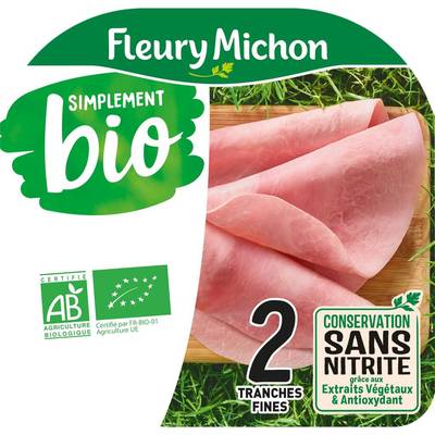 Fleury Michon Jambon Blanc Supérieur Bio Conservation Sans Nitrites, 2 tranches - 60g