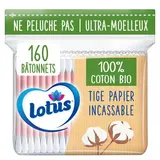 Lotus Coton-tiges avec tiges en papier et coton Bio, 160 cotons-tiges