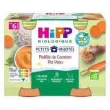 Hipp - Petits Mijotés Poêlée de Carottes Riz Veau Bio Pot Bébé Dès 6 Mois, 2x190g