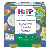 Hipp - Mon Dîner Bonne Nuit Tagliatelles Epinards Fromage Bio Pot Bébé Dès 12 mois, 2x250g