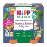 Hipp - Mon Dîner Bonne Nuit Macaroni Jardinière de Légumes Bio Pot Bébé Dès 6 mois, 2x190g