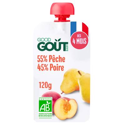 Good Goût Poire Pêche Bio Gourde Bébé Dès 4 mois, 120g