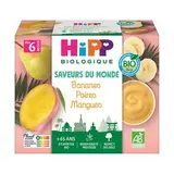 Hipp - Saveurs du Monde Banane Poire Mangue Bio Coupelle Bébé 6 mois, 4x100g