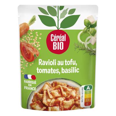 Céréal Bio Ravioli Tofu Tomates Basilic Vegan Bio en sachet micro-ondable, 267g