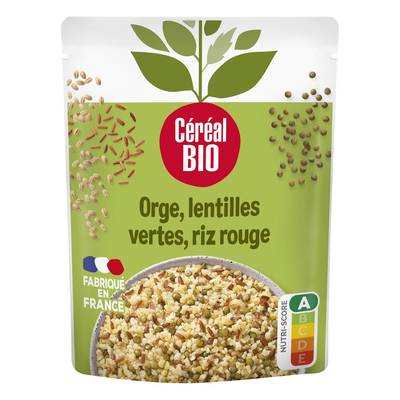 Céréal Bio Orge Lentilles Vertes Riz Rouge Vegan Bio en sachet micro-ondable, 250g