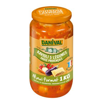 Danival Ravioli 5 légumes bio sauce provençale Maxi format en bocal, 1KG
