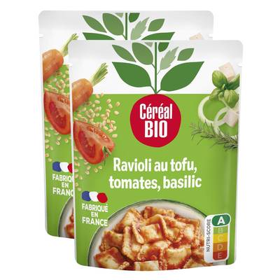 Céréal Bio Ravioli Tofu Tomates Basilic Vegan Bio en sachet micro-ondable, Lot de 2x267g