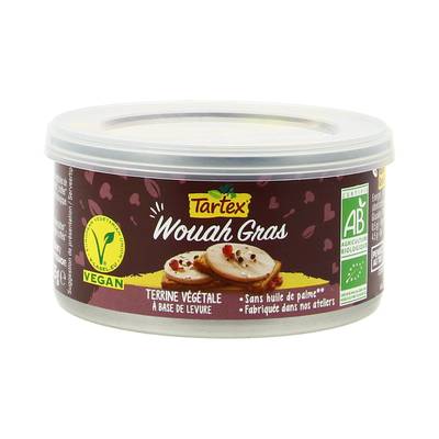Tartex Wouah gras bio, alternative 100% végétale au foie gras en conserve, 125g