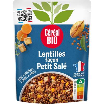 Céréal Bio Lentilles Façon Petit salé Vegan Bio en sachet micro-ondable, 260g
