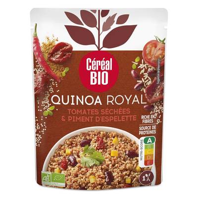 Céréal Bio Quinoa Royal Tomates Séchées et Piment d'Espelette Vegan Bio en sachet micro-ondable, 220g
