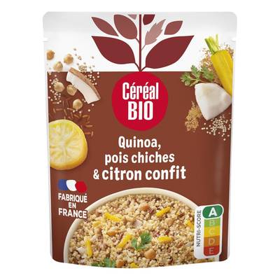 Céréal Bio Quinoa Royal Pois Chiches et Citron Confit Vegan Bio en sachet micro-ondable, 220g