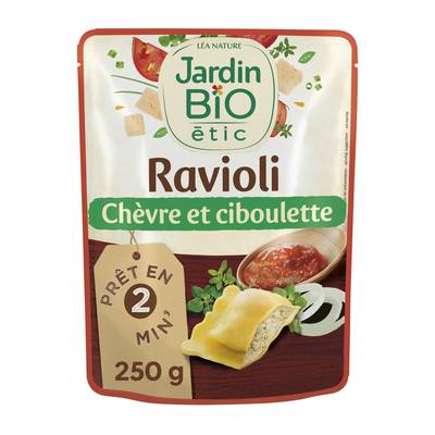 Jardin Bio Etic Ravioli Chèvre Ciboulette Bio en sachet micro-ondable, 250g