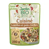 Jardin Bio Etic Lentilles et pois chiches cuisinés bio sans gluten en sachet micro-ondable, 220g