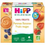 Hipp - 100% Fruits Pommes Bananes et Fruits Rouges Bio Coupelles Bébé Dès 6 mois, 4x100g
