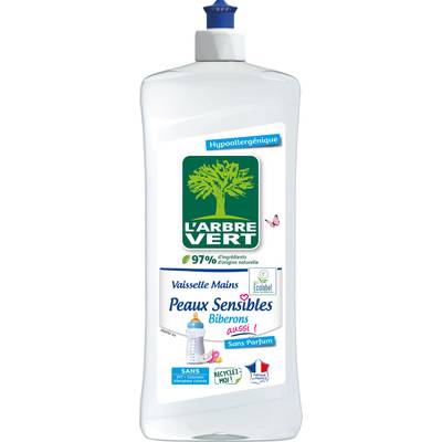 L'arbre Vert Liquide vaisselle mains Peaux sensibles - Hypoallergénique, 750ml