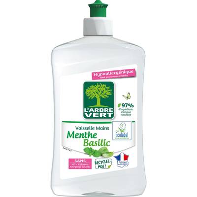L'arbre Vert Liquide vaisselle menthe basilic, 500ml