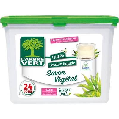 L'arbre Vert Lessive au savon végétal hypoallergénique, 24 capsules